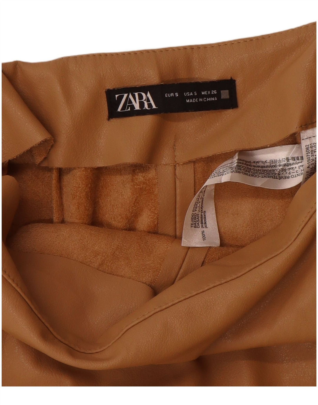 Shorts femininos de couro Zara pequenos W26 poliuretano bege