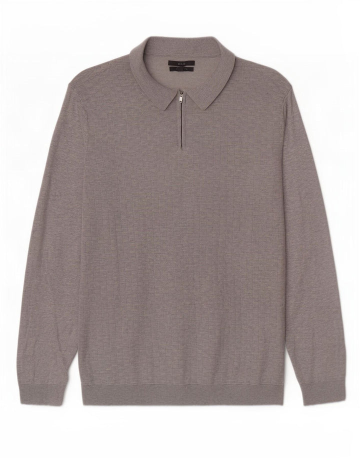 Suéter masculino Marks & Spencer com gola polo 2XL algodão cinza