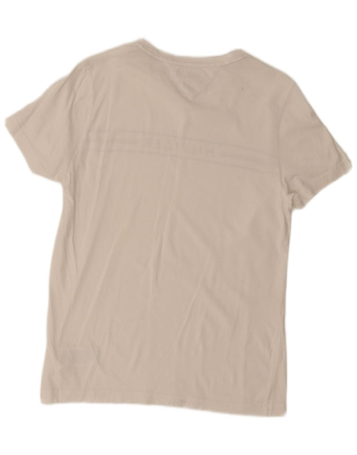 Tommy Hilfiger Camiseta masculina gráfica Top médio algodão branco