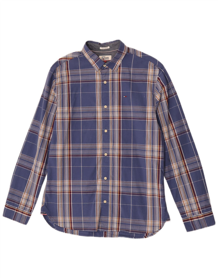 Camisa masculina Tommy Hilfiger Regular Fit grande algodão xadrez azul