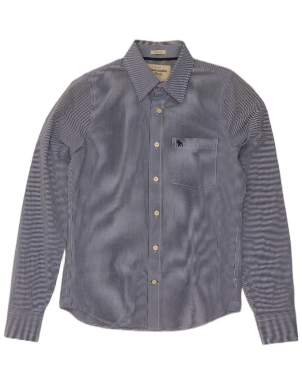 Camisa muscular masculina Abercrombie & Fitch, pequena, azul, algodão guingão
