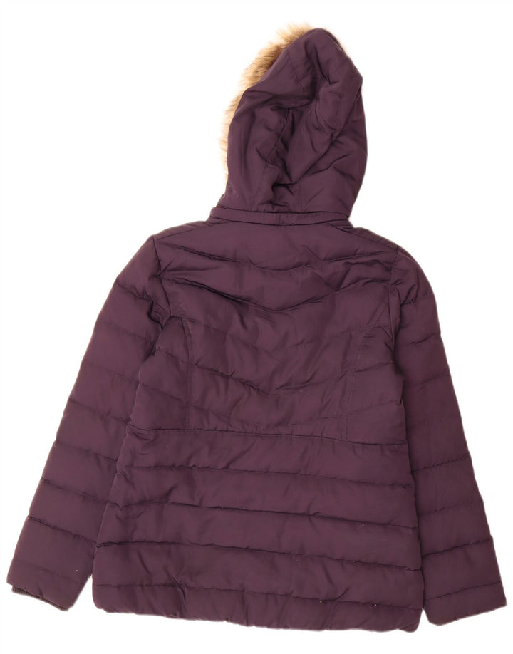 O revestimento acolchoado encapuçado Reino Unido 10 das mulheres da roupa do grupo poliéster roxo pequeno