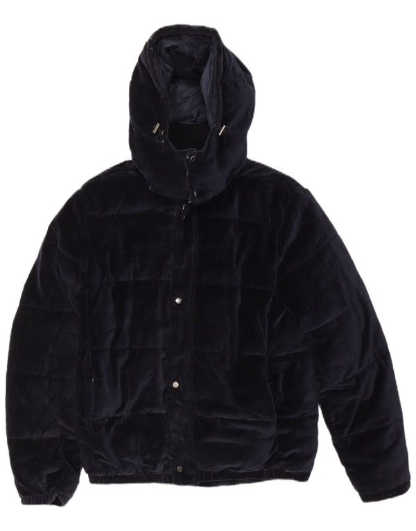 Jaqueta acolchoada com capuz masculina Zara UK 40 grande poliéster azul marinho