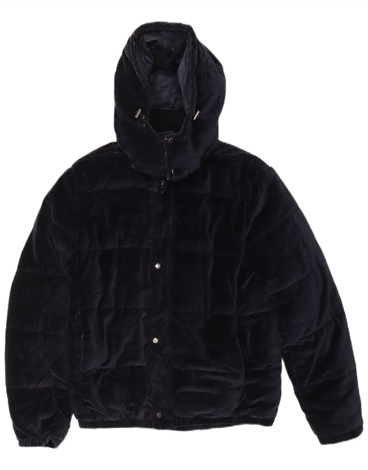 Jaqueta acolchoada com capuz masculina Zara UK 40 grande poliéster azul marinho