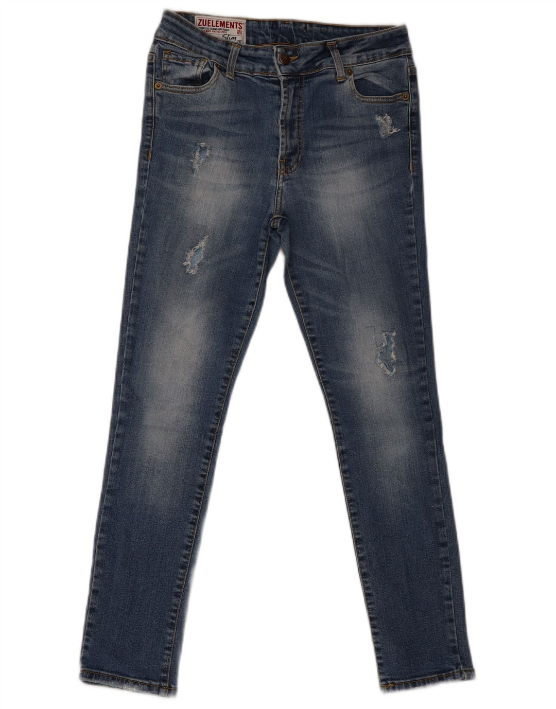 Zu Elements Jeans feminino super slim desgastado W30 L28 algodão azul