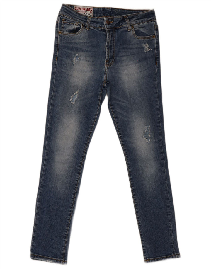 Zu Elements Jeans feminino super slim desgastado W30 L28 algodão azul