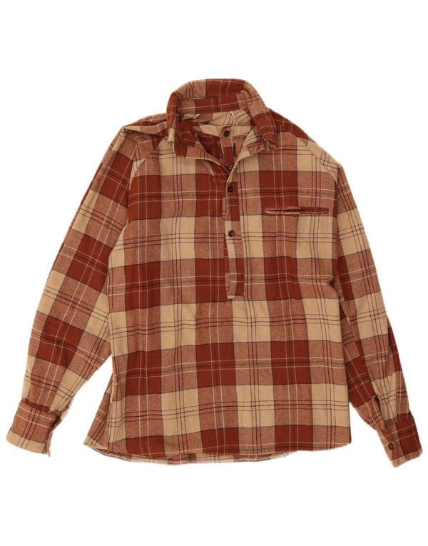Camisa pulôver vintage masculina de flanela xadrez marrom médio