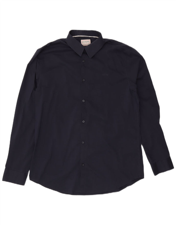 Camisa masculina Guess Slim Fit XL azul marinho algodão