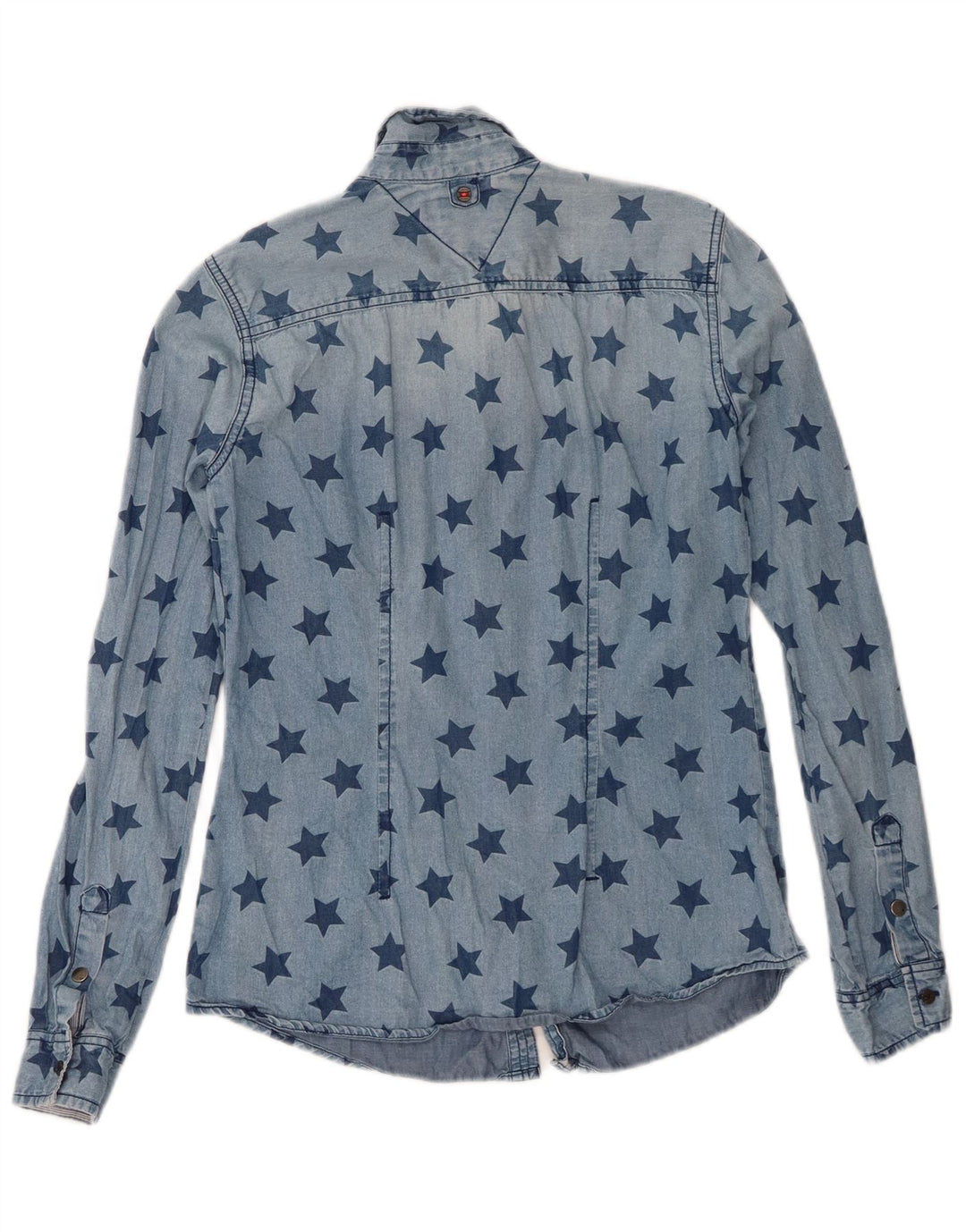 Tommy Hilfiger Camisa jeans feminina com padrão abstrato Reino Unido 6 XS Azul