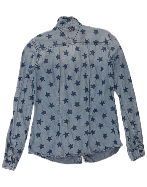 Tommy Hilfiger Camisa jeans feminina com padrão abstrato Reino Unido 6 XS Azul