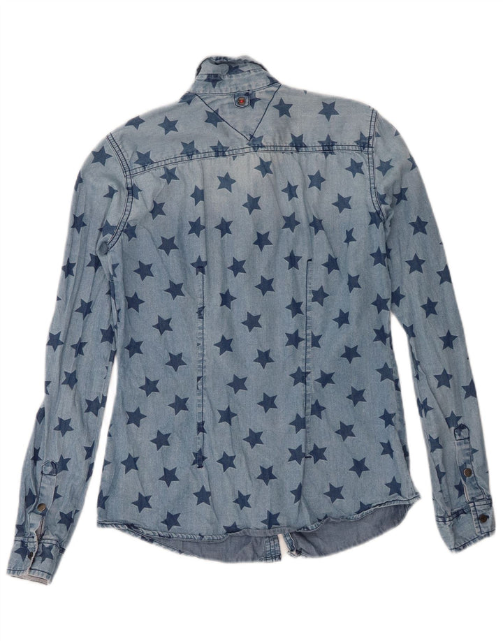 Tommy Hilfiger Camisa jeans feminina com padrão abstrato Reino Unido 6 XS Azul