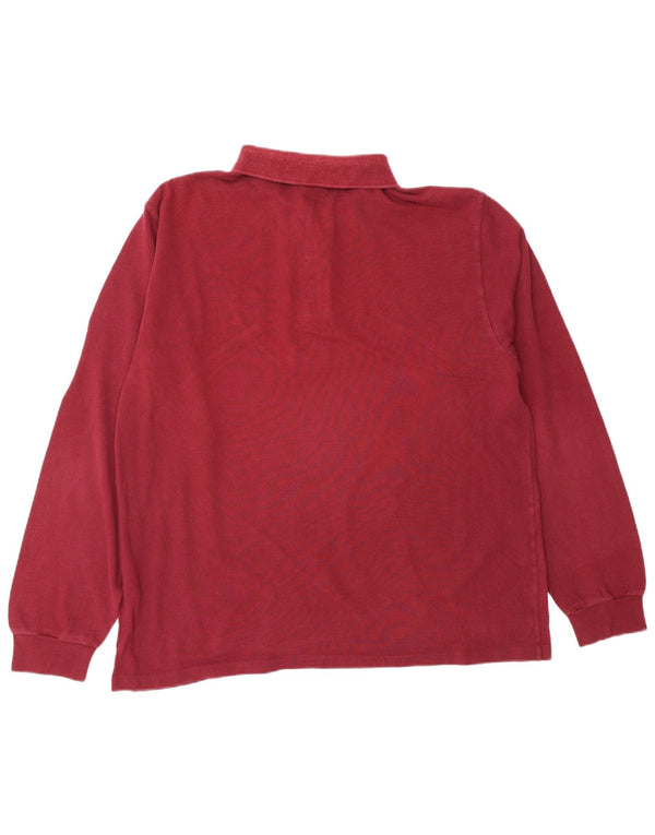 Camisa polo masculina de manga comprida Lacoste tamanho 6 XL algodão borgonha