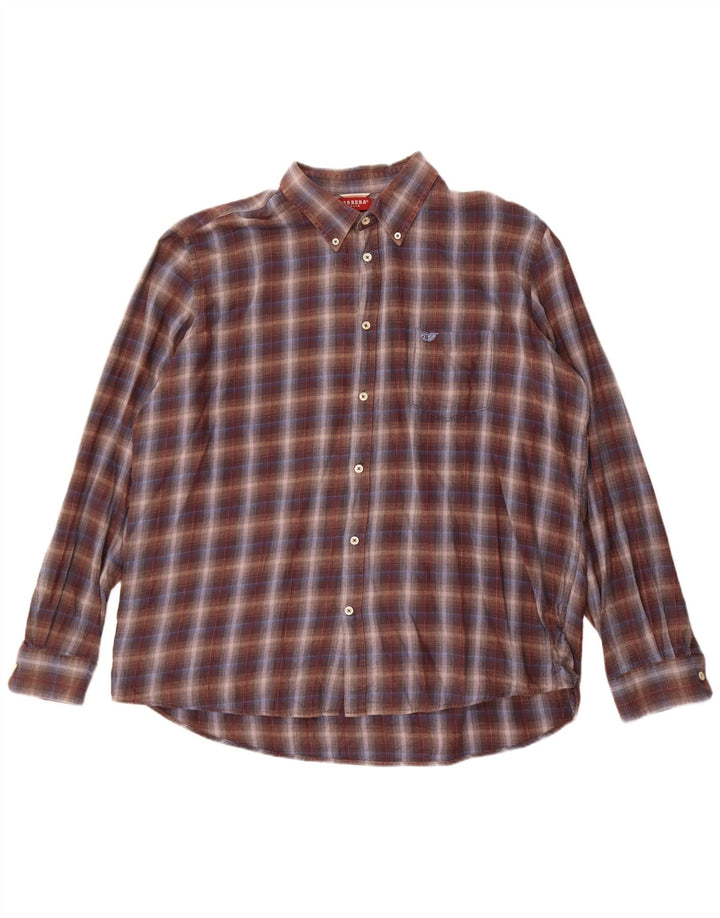 Camisa masculina de flanela Carrera Regular Fit 3XL algodão xadrez marrom