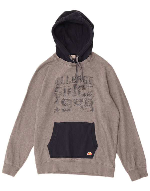 Suéter Ellesse masculino com capuz gráfico grande cinza colorblock algodão