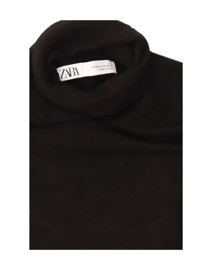 Zara Suéter feminino com gola redonda e gola alta Reino Unido 12 médio preto