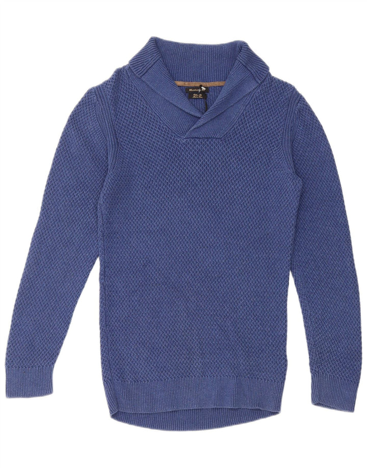 Suéter masculino Massimo Dutti com gola xale e algodão azul pequeno