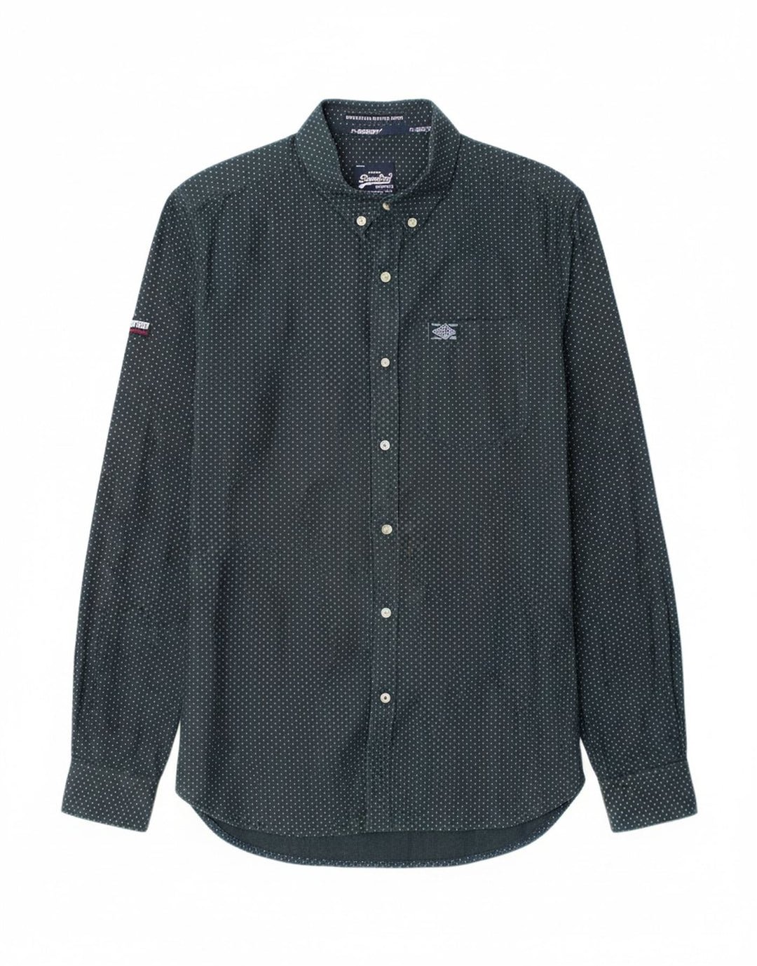 Camisa masculina SUPERDRY pequena algodão manchado azul marinho