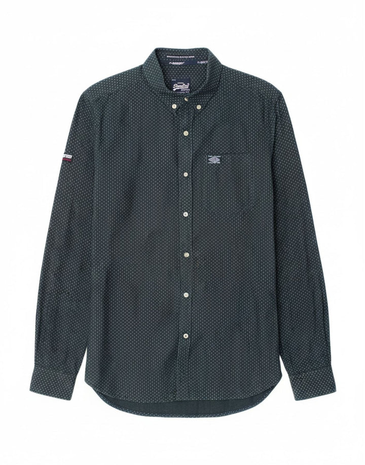 Camisa masculina SUPERDRY pequena algodão manchado azul marinho