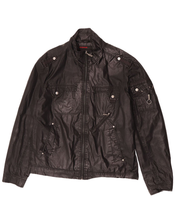Jaqueta militar masculina de algodão encerado gráfico Energie UK 44 2XL algodão preto