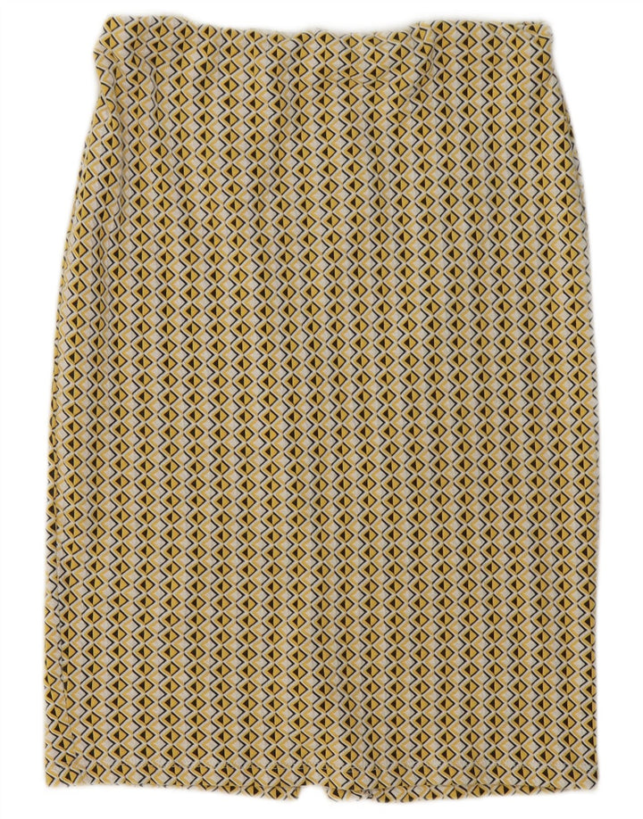 Saia lápis feminina Zara grande W30 amarelo geométrico