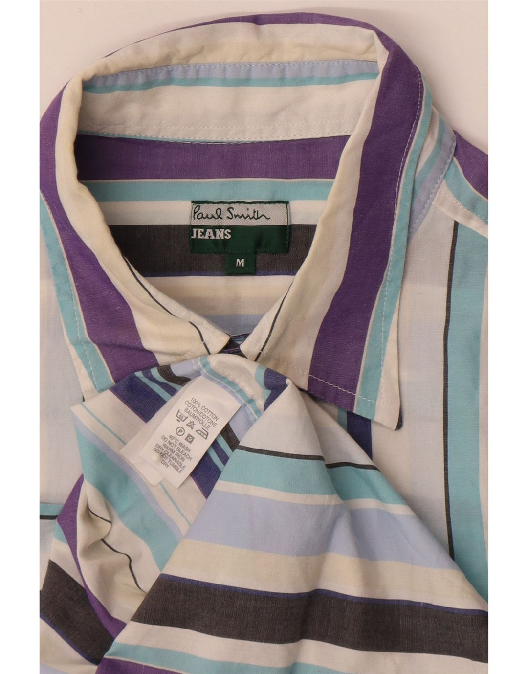 Camisa masculina de manga curta Paul Smith, algodão listrado multicolorido médio