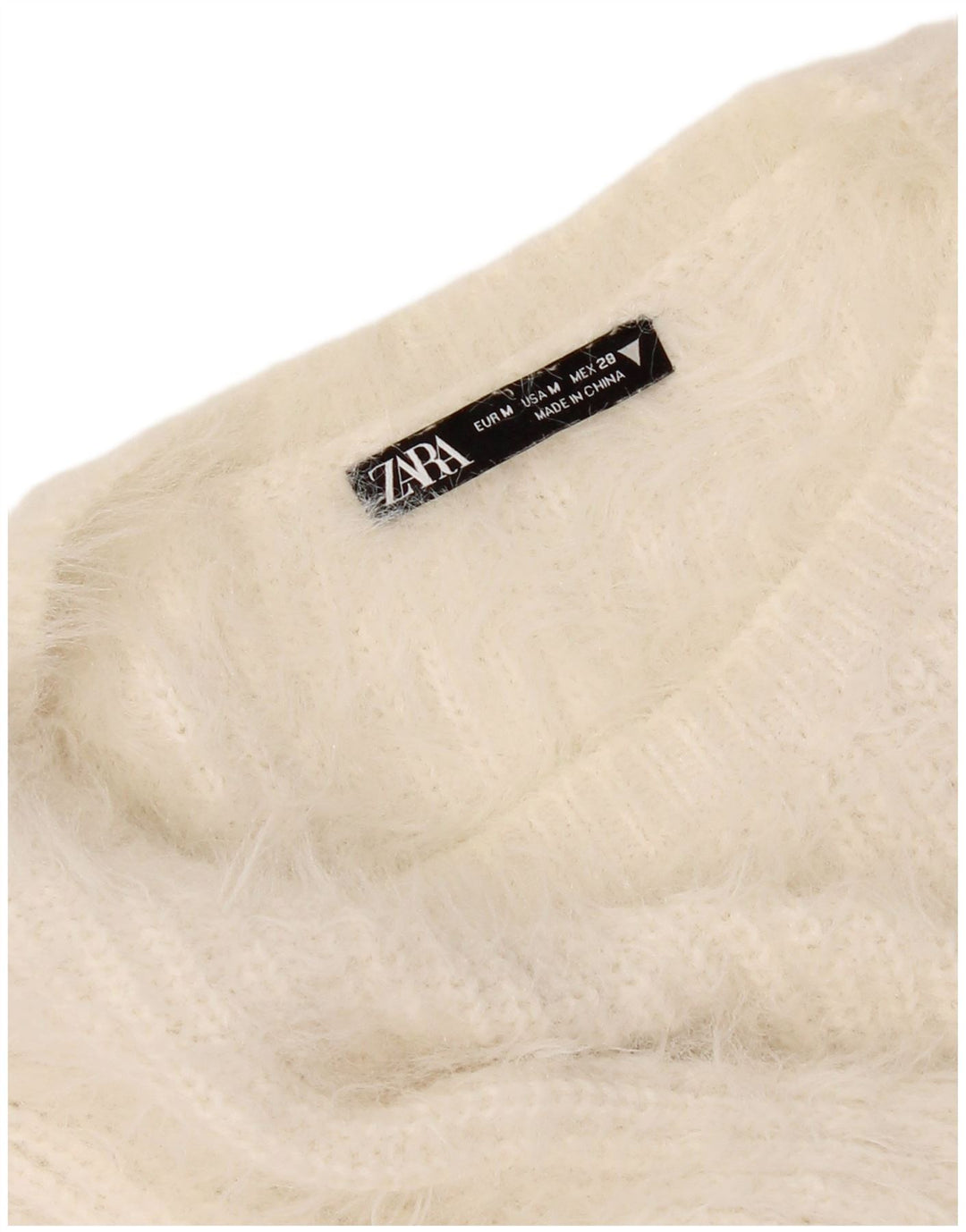 Zara Suéter feminino cropped com gola redonda UK 12 Médio Off White