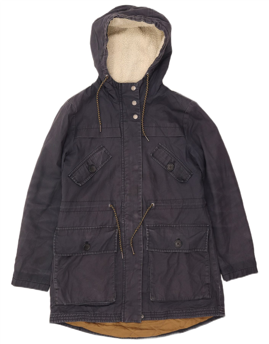 Jaqueta Parka feminina com capuz White Stuff Reino Unido 8 algodão azul marinho pequeno