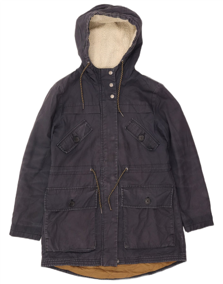 Jaqueta Parka feminina com capuz White Stuff Reino Unido 8 algodão azul marinho pequeno