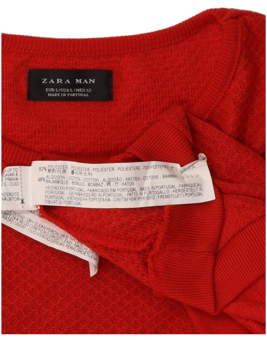 Zara Suéter masculino com gola redonda grande poliéster vermelho