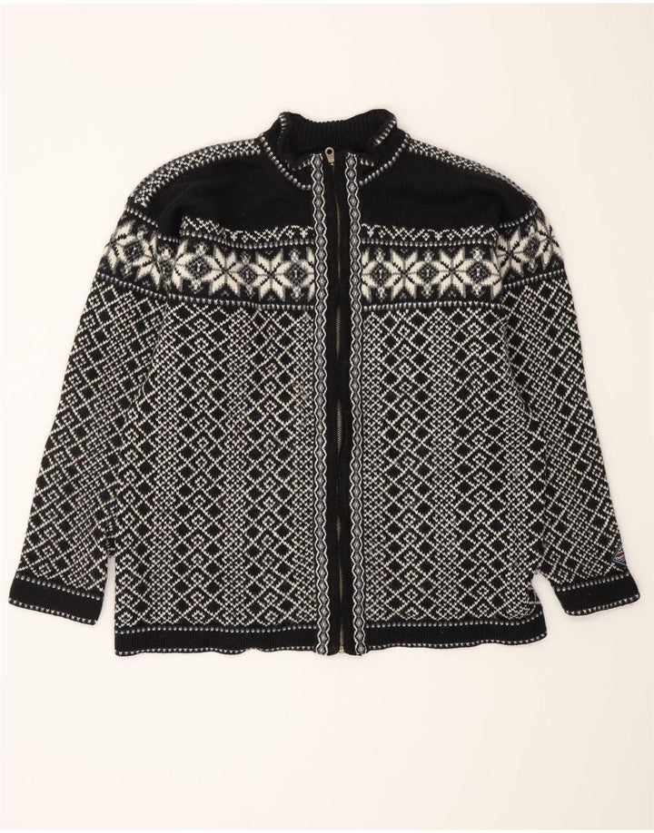 Suéter cardigã masculino VINTAGE grande preto Fair Isle