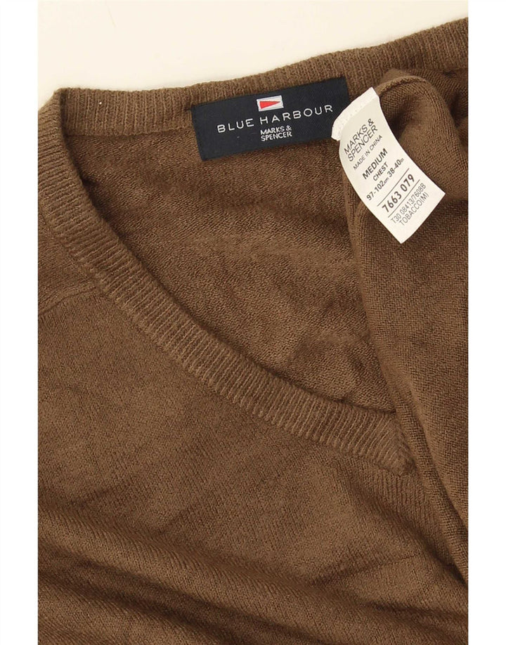 Suéter masculino Marks & Spencer Blue Harbor com decote em V marrom médio