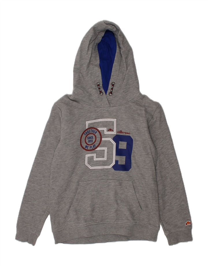 ELLESSE Boys Graphic Hoodie Jumper 9-10 Years Grey Cotton Vintage Ellesse and Second-Hand Ellesse from Messina Hembry 