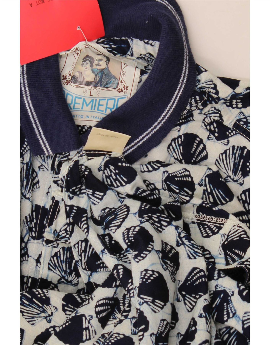 Vintage masculino abstrato Padrão manga curta camisa grande algodão azul marinho