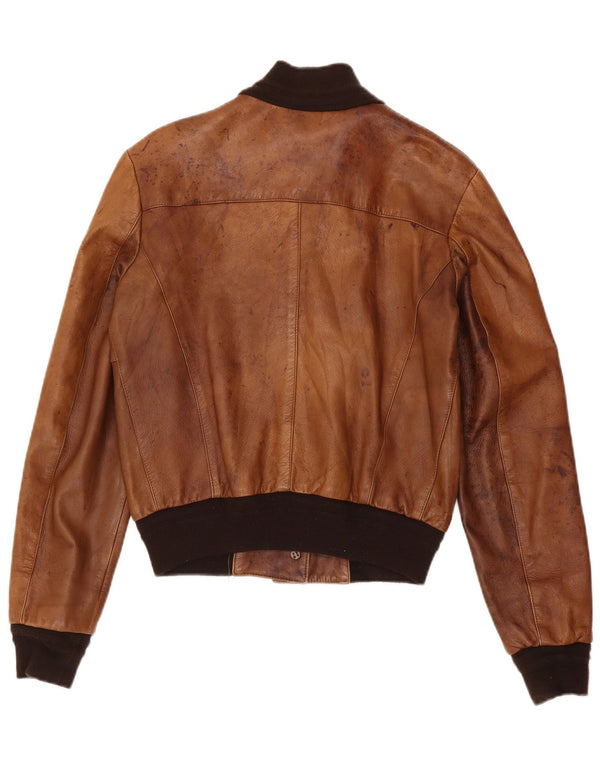 Jaqueta de couro bomber vintage feminina Reino Unido 18 XL marrom colorblock couro