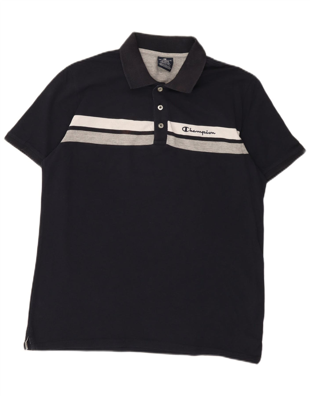 Camisa polo masculina Champion grande algodão listrado azul marinho