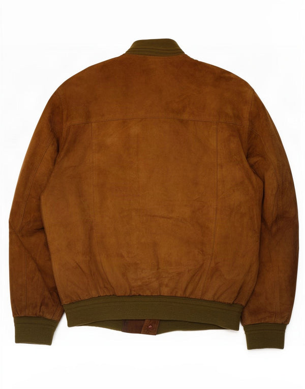 Jaqueta bomber masculina vintage de camurça IT 58 4XL couro marrom