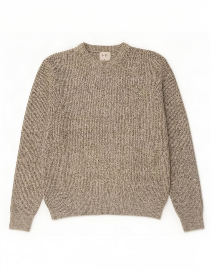 Suéter masculino Marks & Spencer com gola redonda, pequeno poliéster manchado bege