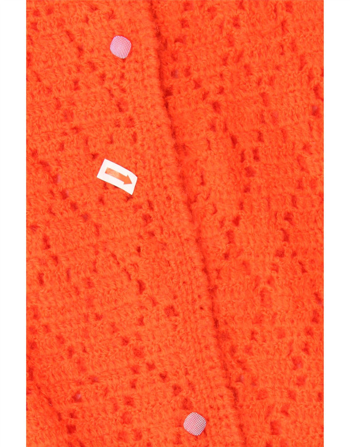 Suéter cardigã de crochê feminino vintage Reino Unido 14 médio laranja