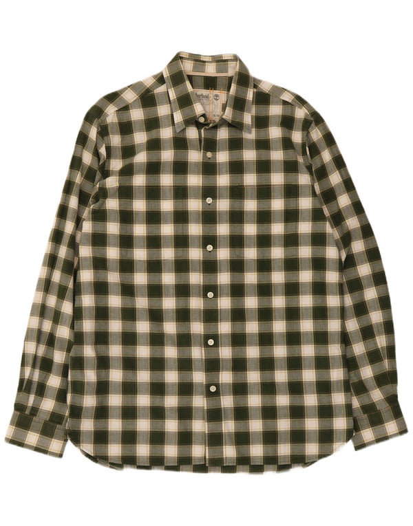 Timberland Mens Regular Fit Camisa Verde Médio Algodão Xadrez