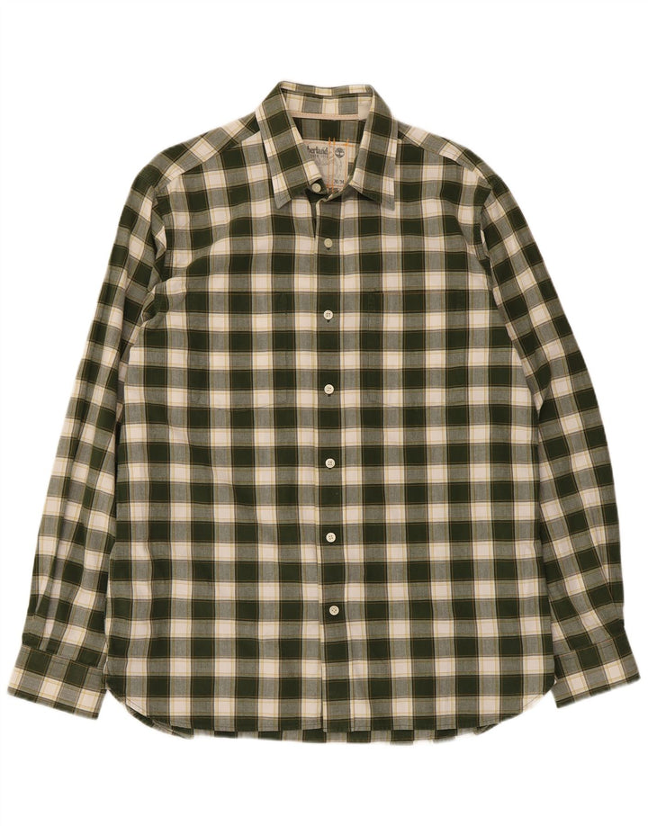 Timberland Mens Regular Fit Camisa Verde Médio Algodão Xadrez