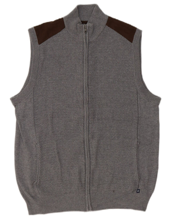 Suéter cardigã masculino sem mangas Chaps algodão colorblock cinza médio