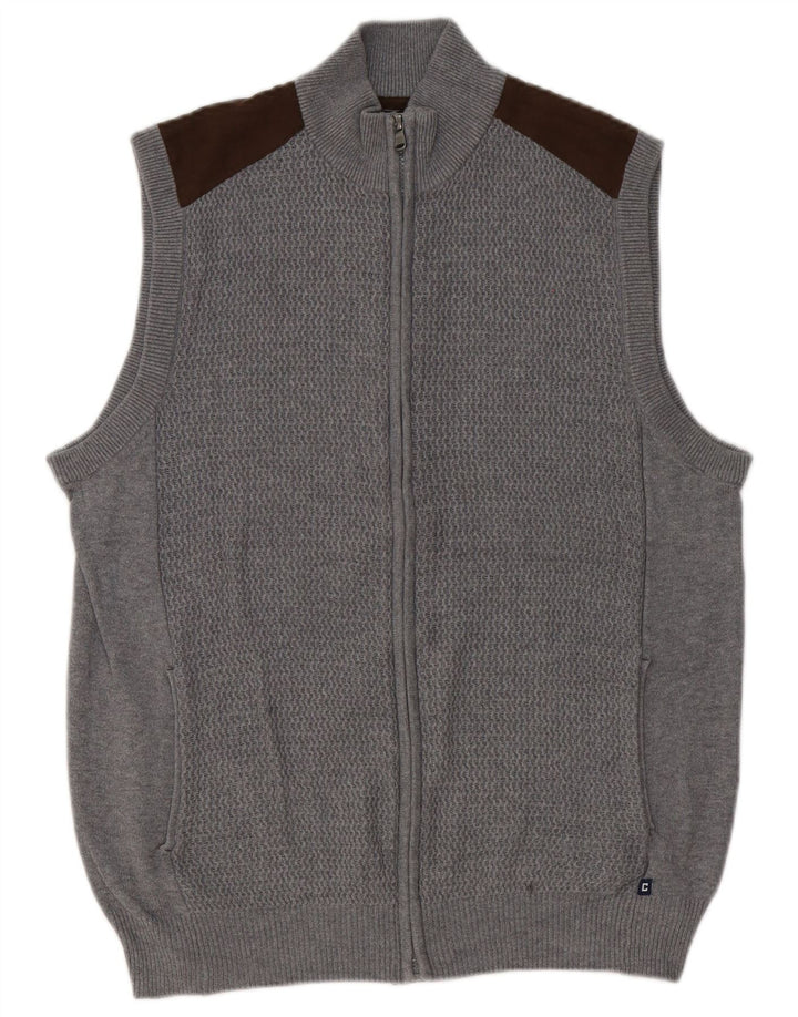 Suéter cardigã masculino sem mangas Chaps algodão colorblock cinza médio