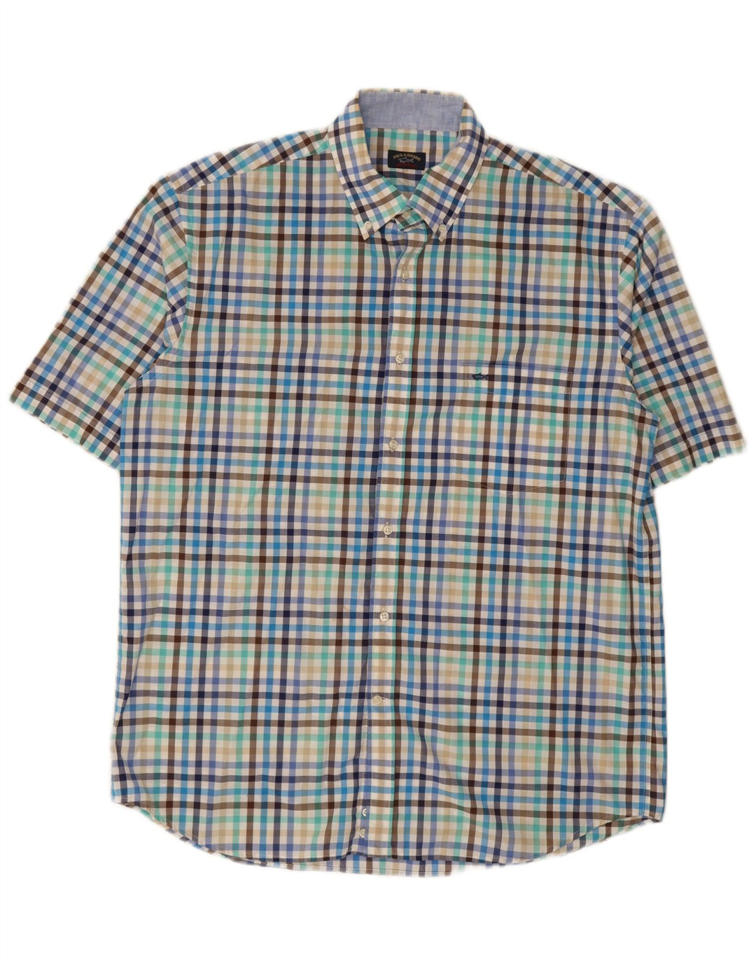 Camisa masculina de manga curta Paul & Shark XL algodão xadrez multicolorido
