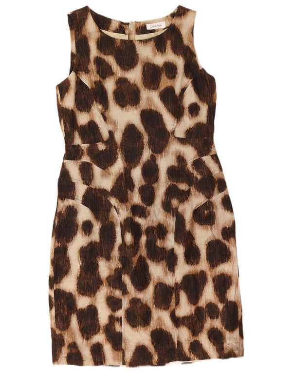 Vestido feminino Calvin Klein sem mangas com bainha UK 12 marrom médio estampa animal