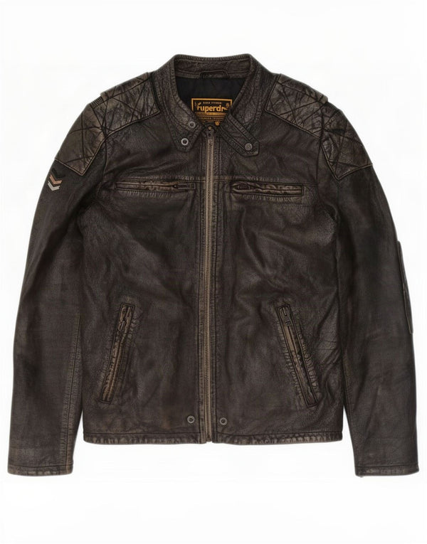 Jaqueta de couro masculina Superdry Motorstyle Reino Unido 40 grande marrom