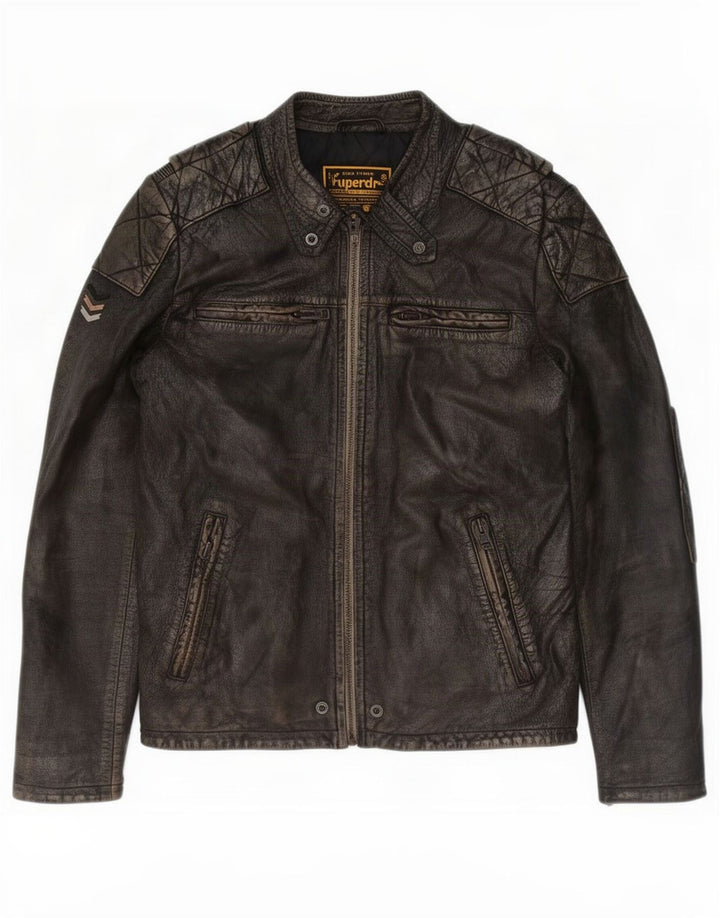 Jaqueta de couro masculina Superdry Motorstyle Reino Unido 40 grande marrom
