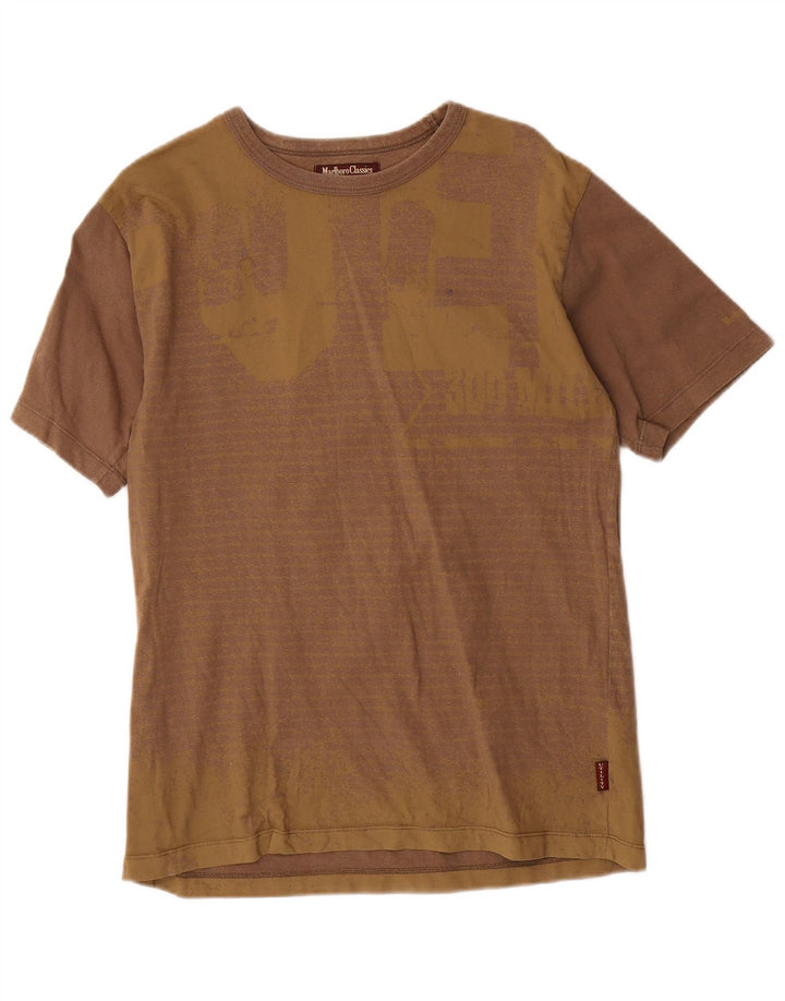Camiseta gráfica masculina Marlboro Classics Top médio marrom risca de giz algodão