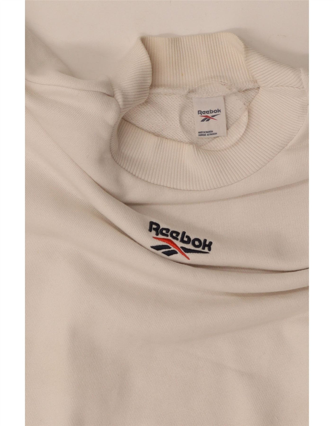 REEBOK Womens Oversized Crop Sweatshirt Jumper UK 16/18 Large Off White Vintage Reebok and Second-Hand Reebok from Messina Hembry 