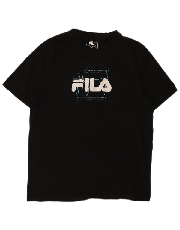 Fila Mens Graphic T-Shirt Top Médio Algodão Preto