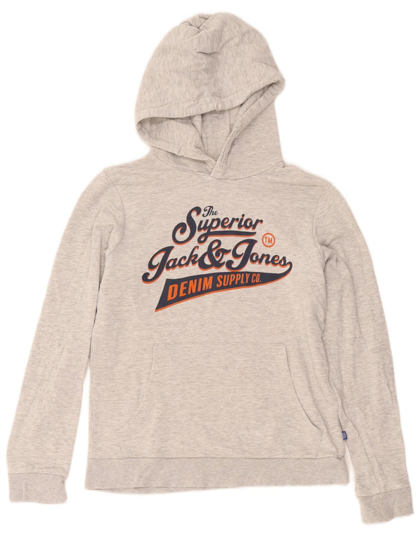 Suéter gráfico com capuz Jack & Jones Boys 13-14 anos algodão manchado cinza